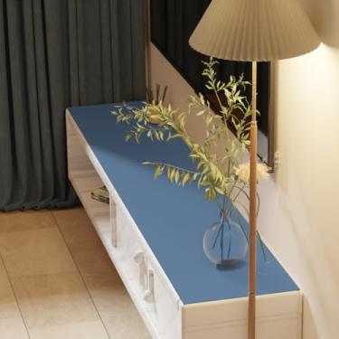 Imagem de Zinkooat Tapete de mesa de couro, 1,8 mm de espessura, capa de mesa de 43 x 152 cm, protetor de mesa, capa de cômoda, capa de mesa de couro, capa de mesa lateral, capa de mesa de escritório (azul