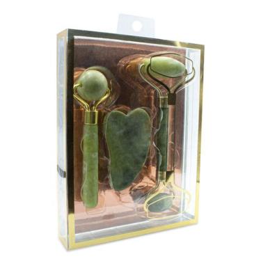 Imagem de Kit Rolo e Mini Rolo Massageador Facial + Pedra Jade Gua Sha - Arte Se