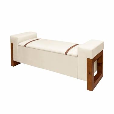 Imagem de Recamier Baú Sapateira Luxo Decorativo Estofado Tamanho 150 Cm Móveis De Armazenamento Estilo Moderno Retro Organizador Premium Para Quarto Apoio Para Pés Cama Casal/solteiro Pés Em Madeira (Bege)