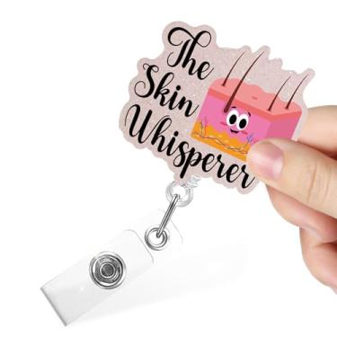 Imagem de Juoqg Carretel de crachá retrátil com glitter The Skin Whisperer engraçado com clipe jacaré para dermatologista Derm Squad Patologia Enfermeira, presentes dermatologistas para homens e mulheres