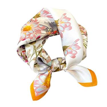 Imagem de Cachecol quadrado pequeno feminino 100% seda de amoreira pura – lenço feminino de seda – 53 cm x 53 cm, Amarelo, Small