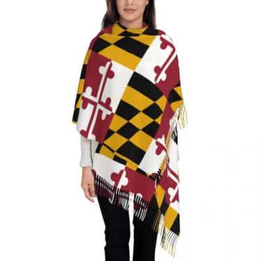 Imagem de Cachecol e xaile de Pashmina cachecol macio e inovador com borlas étnicas e estampado da bandeira de Maryland Estola grande para o inverno cachecóis quentes para todos os dias e qualquer ocasião