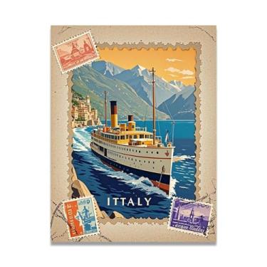 Imagem de Impressão em tela vintage navio a vapor italiano desbotado - Carimbo de papel envelhecido 40 x 52 cm