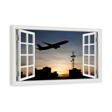 Imagem de Arte de parede em tela de janela aberta, impressão natural em tela, "Avião no céu 55.9 cm, decoração de parede de paisagem de janela, decoração de casa moderna. Moldura interna de 60 x 90 cm - 23,6 x