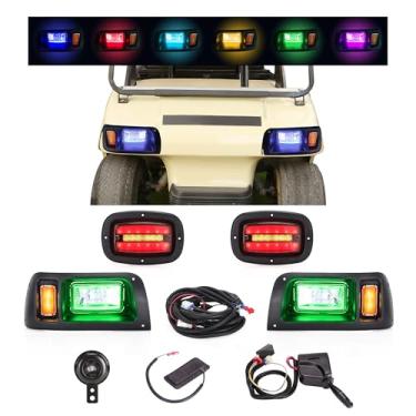 Imagem de 10L0L Kit de farol e lanterna traseira para carrinho de golfe de luxo para Club CAR DS, luz diurna de música RGB, luz de seta de farol alto/baixo, luz de freio e buzina, entrada de tensão ampla de 16