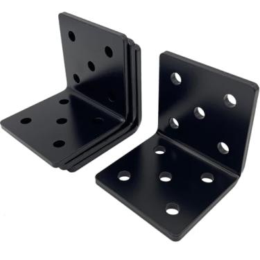 Imagem de Jouray 4Pcs 3,5 Polegadas Heavy Duty L Suportes De Aço Em Ângulo Reto, Bancada Trabalho 90 Graus Lareira, Canto Prateleira Preto Forma Para Prateleiras, Esp