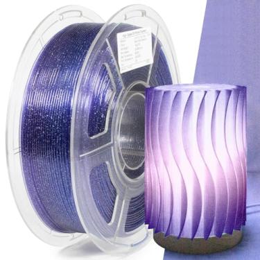 Imagem de iSANGHU Filamento de Impressora 3D Transparente Brilhante de 1,75 Mm, Filamento Petg de Alta Velocidade para 30-600 Mm/S, Filamento Gradiente Azul A Roxo com Glitter Brilhante, Filamento Petg Transpar