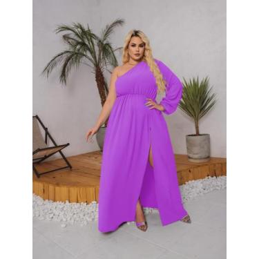 Imagem de Vestido Longo Plus Size Mula Manca Manga Comprida Fenda Faixa Amarraçã