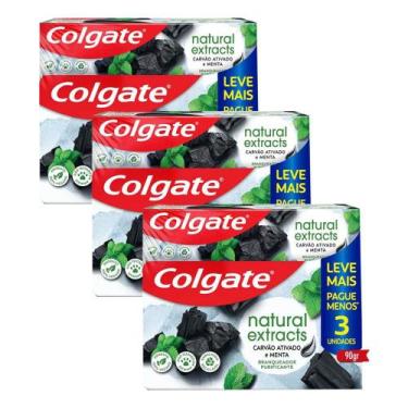 Imagem de Kit 3 Pack Creme Dental Colgate Natural Extracts Carvão Ativado e Ment