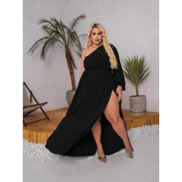 Imagem de Vestido Longo Terracota Casamento Madrinha Plus Size Manga Nula Fenda 