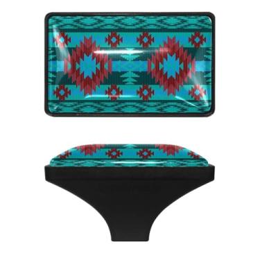 Imagem de LRCCJS Puxadores de gaveta retangulares pretos coloridos do sudoeste abstrato 4 peças de puxadores de gaveta de vidro ABS com parafusos para banheiro, cozinha e móveis