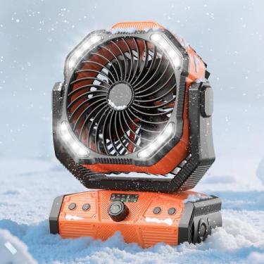 Imagem de Ventilador de acampamento portátil com luz, ventilador de mesa operado por bateria com controle remoto, horas de trabalho 27h, oscilação de 90°, temporizador, ventilador de barraca recarregável com