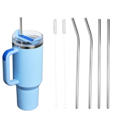 Imagem de Canudo de substituição de aço inoxidável para Stanley Quencher H2.0 Tumbler 1,134 g, 4 canudos de metal reutilizáveis com 2 escovas de limpeza compatíveis com copo Stanley Cup de 1,134 g | Livre de