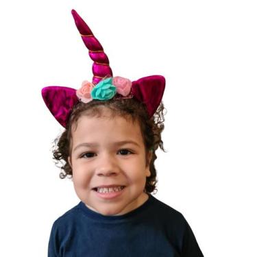 Imagem de Arco Tiara Unicórnio Metalizado c/ 3 flores infantil - Genérica