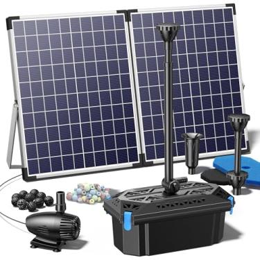 Imagem de NFESOLAR Fonte de filtro de lago com painel solar de 50 W, bomba de água de 580 GPH, cabo de extensão de 3 m, bomba de fonte solar com caixa de filtro de lagoa externa para lagoas de carpas recurso de