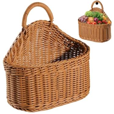 Imagem de Cestas de parede com alça cesta de pendurar de tecido rústico lavável ventilada 21 x 19 x 9,9 cm, cesta suspensa resistente para porta, planta, café, cozinha, jardim, marrom