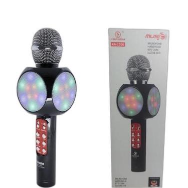 Imagem de Microfone Karaoke Led Bluetooth Preto Som Grava Muda Voz - Kapbom