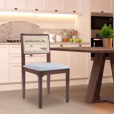 Imagem de Cadeira Sala De Jantar Madeira Maciça Nivea Tela Rattan Sextavano Linho Cinza-amêndoa G55 Gran Belo