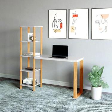 Imagem de Mesa de Escritório com Estante Nichos Industrial 100% MDF - Pradel E, 