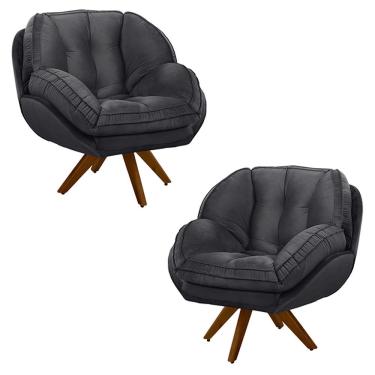 Imagem de Kit 2 Poltronas Decorativas Giroud Veludo Cinza Chumbo