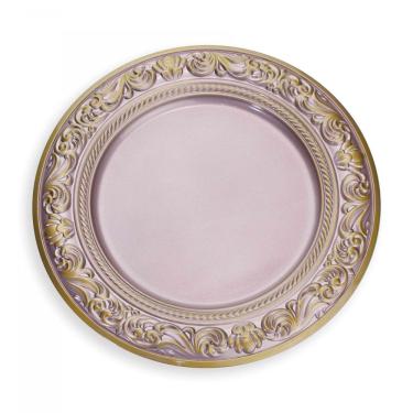 Imagem de Sousplat De Plástico Rosa E Dourado Com Detalhe Em Arabesco 33Cm
