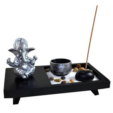 Imagem de Terrário Bandeja Areia Altar Ganesha Jardim Zen Decorativo Porta Vela Incensário Madeira 10cm