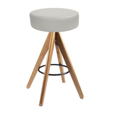 Imagem de Banqueta Alta Redonda Giratória Delia Madeira Balcão Bistrô Cozinha Corino Bege