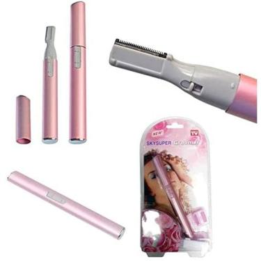 Imagem de Depilador E Aparador De Pelos Feminino Depilação Portatil De Rosto A Pilha Caneta Rosa