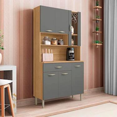 Imagem de Cozinha Compacta Kits Paraná Golden Com 6 Portas, 1 Gaveta E 1 Prateleira Freijó/gris