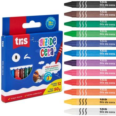 Imagem de Giz Cera Fino - 12 Cores - Pré-escolar - 3anos+ - Tris