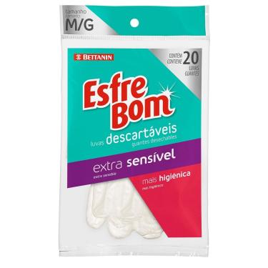 Imagem de Pack De Luvas Vinílicas Descartáveis Esfrebom Branca 20un - Bettanin