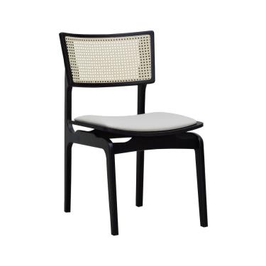 Imagem de Cadeira Apollo Madeira Maciça Encosto Telinha Assento Anatômico - Preto Estofado Corano Bege