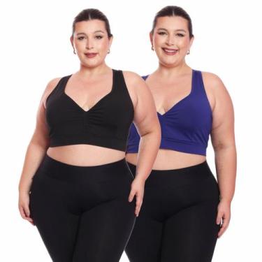 Imagem de Kit 2 Top Plus Size Fitness Feminino Sem Bojo Academia Decote - Brás e