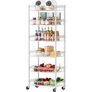 Imagem de SINGAYE Prateleira de 6 níveis, prateleira de arame, prateleiras de armazenamento ajustáveis, prateleira grande para garagem, cozinha, escritório, despensa, canto, 43 cm P x 30 cm L x 163 cm A, branco