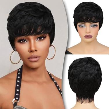 Imagem de INSTASTYLE Peruca De Cabelo Humano Com Corte Pixie Para Mulheres Negras - Curta, Cacheada E Franja, Natural, Ondulada, Em Camadas, Sem Renda Cola, Fácil Usar Colorir