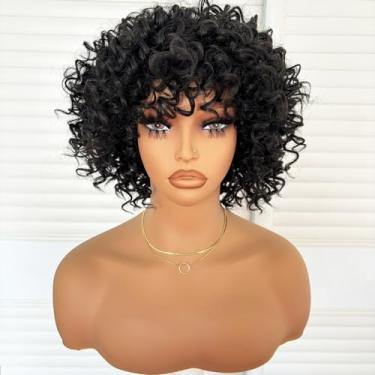Imagem de Charming cascade Perucas Afro Curtas E Cacheadas Para Mulheres Negras, Peruca Bob Crespa, Grande, Natural, Com Franja, Cachos Soltos Sintéticos, Resistente Ao Calor