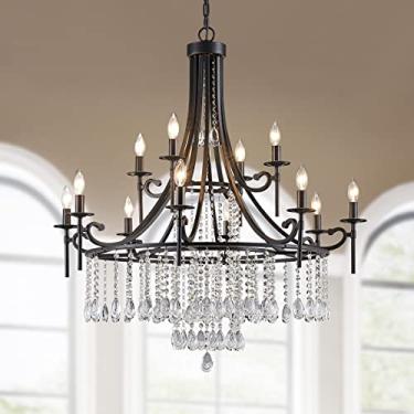 Imagem de WUZUPS Lustre De Vela Com 12 Luzes, Pendente Roda Carroça, Luminária Teto Moderna Para Quarto, Corredor, Bar, Cozinha, Sala Jantar, Banheiro, Preto