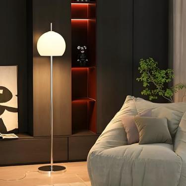 Imagem de Bofea - Luminária De Chão Branca Moderna Meados Do Século, Pé Em Formato Cogumelo Com Cúpula Vidro Leitoso, Alta Cúpula, Haste Cromada, Vintage Para Decoração Casa, Escritório, Quarto E Sala Estar