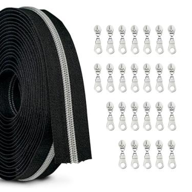 Imagem de zynzaoacs #5 Zíper Por Jarda Com Puxadores, Fita Preta Contínua (10 Jardas) E Puxadores De Metal Prateado À Prova Ferrugem (25 Unidades), Zíperes A Granel Para Costura Bolsas Bolsas, Rolo Nylon Cort