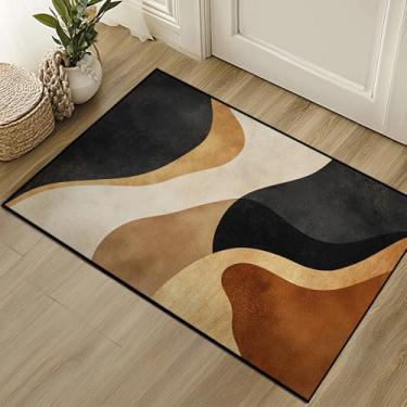 Imagem de Tapete marrom abstrato preto caramelo lavável 2x3 tapetes para sala de estar quarto tom terra antiderrapante piso macio tapete grande para escritório, entrada, banheiro