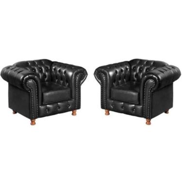 Imagem de Kit 2 Poltronas Chesterfield Luís Xv Vintage Retrô Capitonê Couro Preto