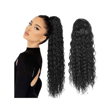 Imagem de Rabo de Cavalo Preto Ondulado, Aplique de Cabelo em Bio Fibra, 60 cm, 120 g, Cacheado, Sem Tampa