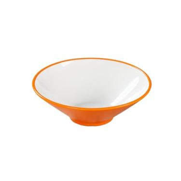 Imagem de Estilo chinês doméstico cor sólida esmalte simples Zhongcai tigela de macarrão resistente ao calor anti-queda - tigela de chapéu laranja e branco de 20 cm