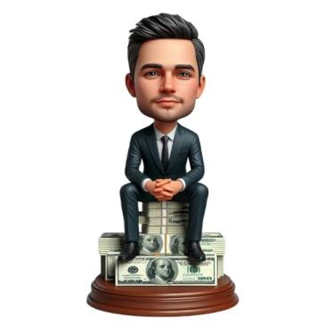 Imagem de Business man on Money Bobblehead feito à mão a partir da foto, presente ideal para empreendedores, decoração de escritório, comemorar o sucesso financeiro, honrar marcos de carreira, lembrança