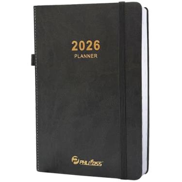 Imagem de Agenda diária/calendário 2026, uma página por dia, agenda mensal diária com horários e abas mensais, janeiro a dezembro de 2026, livro de compromissos de 14,5 x 21 cm, suporte para caneta, capa de