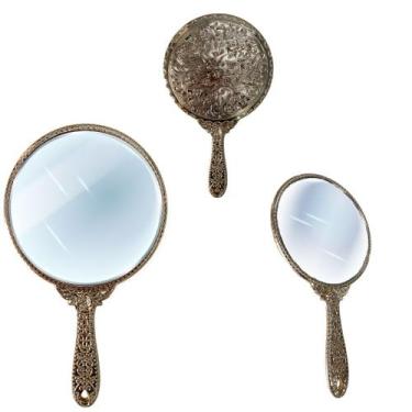 Imagem de Espelho de Mão Redondo Princesas Para Maquiagem Rose - Livre Atacado