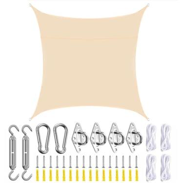 Imagem de TBATM Shade Velas Beige Retângulo Cor Sólida Toldo à Prova D'água Abrigo de Jardim ao ar Livre 95% Bloque Uv Sol Shade Vela para Balcão Pátio Vela Sombra Fixação Kit com Cordas Livres,7x7m