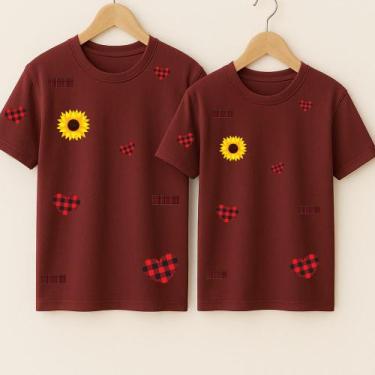 Imagem de Camiseta Algodão Unissex Estampa Girassol Corações Rasgados Festa Juni