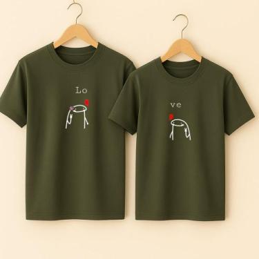 Imagem de Camiseta Algodão Estampa Florck Casal Love Metadinha Apaixonado Relaci