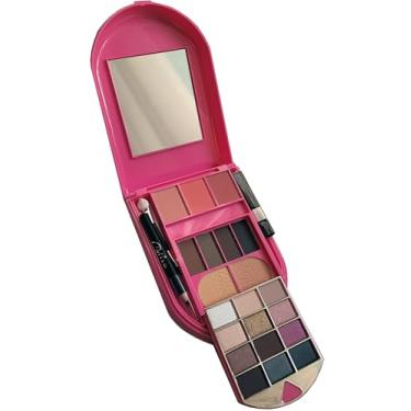Imagem de Kit de Maquiagem Feminina Completo, Infantil, Adolescente, Juvenil, Paleta de Sombras 12 Cores, 3 Blushes, 2 Tons Pó Compacto, 4 Pó e Lápis de Sobrancelha, 2 Pincéis e Espelho, Estojo Dobrável Rosa
